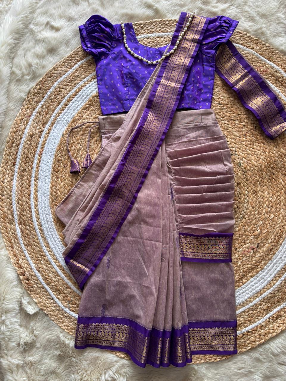 grey with purple  - Ready to wear saree for kids Ethnic wear for baby girl