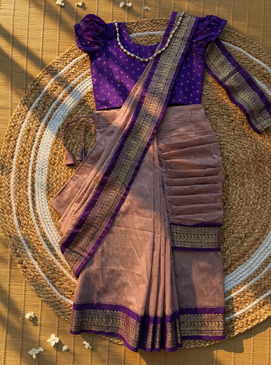 Grey with violet  - Ready to wear saree for kids Ethnic wear for baby girl