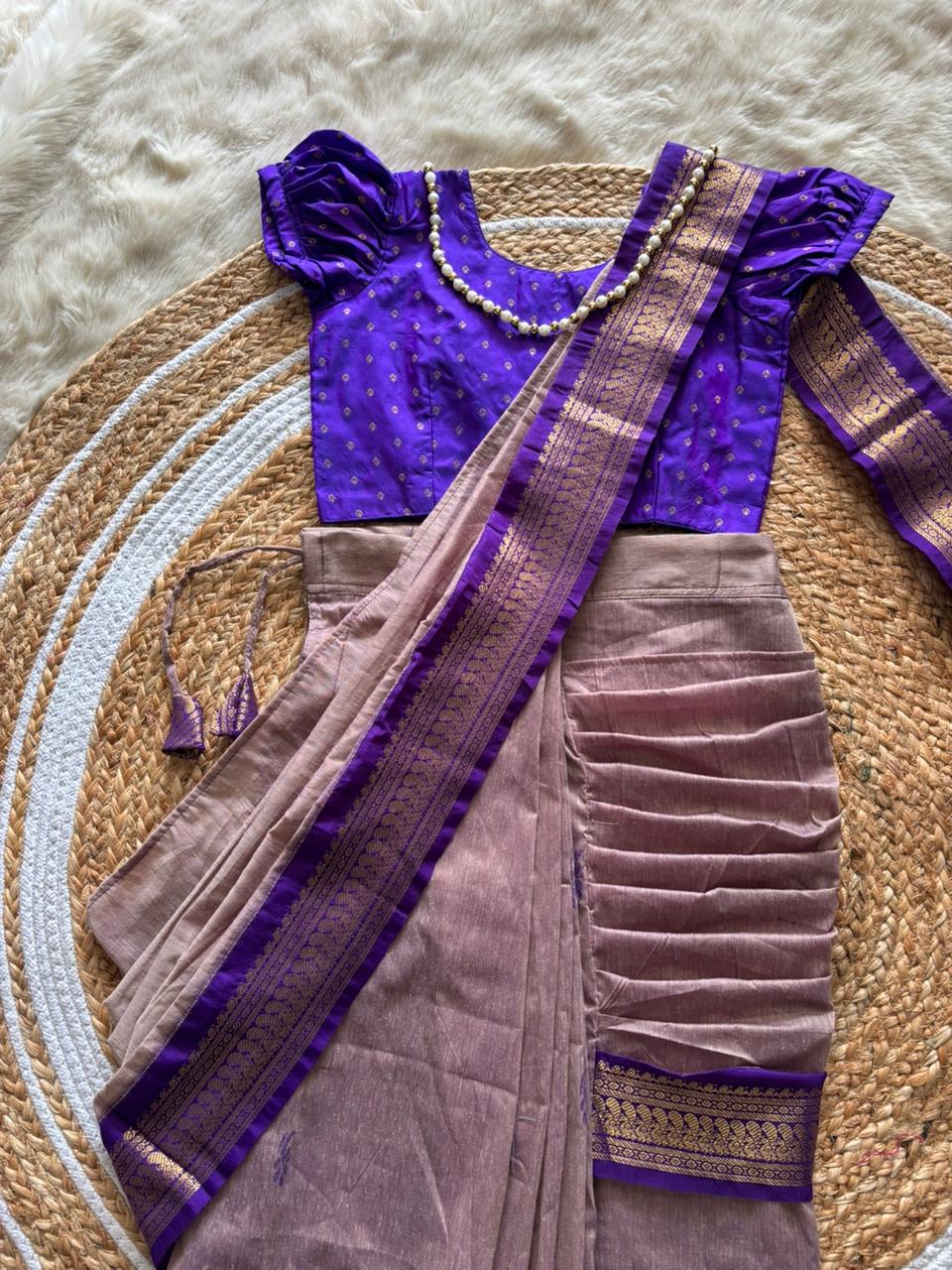 grey with purple  - Ready to wear saree for kids Ethnic wear for baby girl