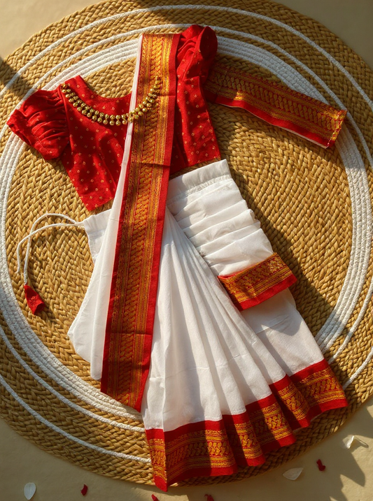 White And Red  - Ready to wear saree for kids Ethnic wear for baby girl