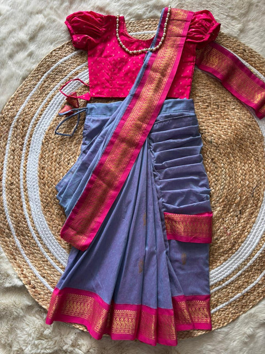 light purple wth pink  - Ready to wear saree for kids Ethnic wear for baby girl