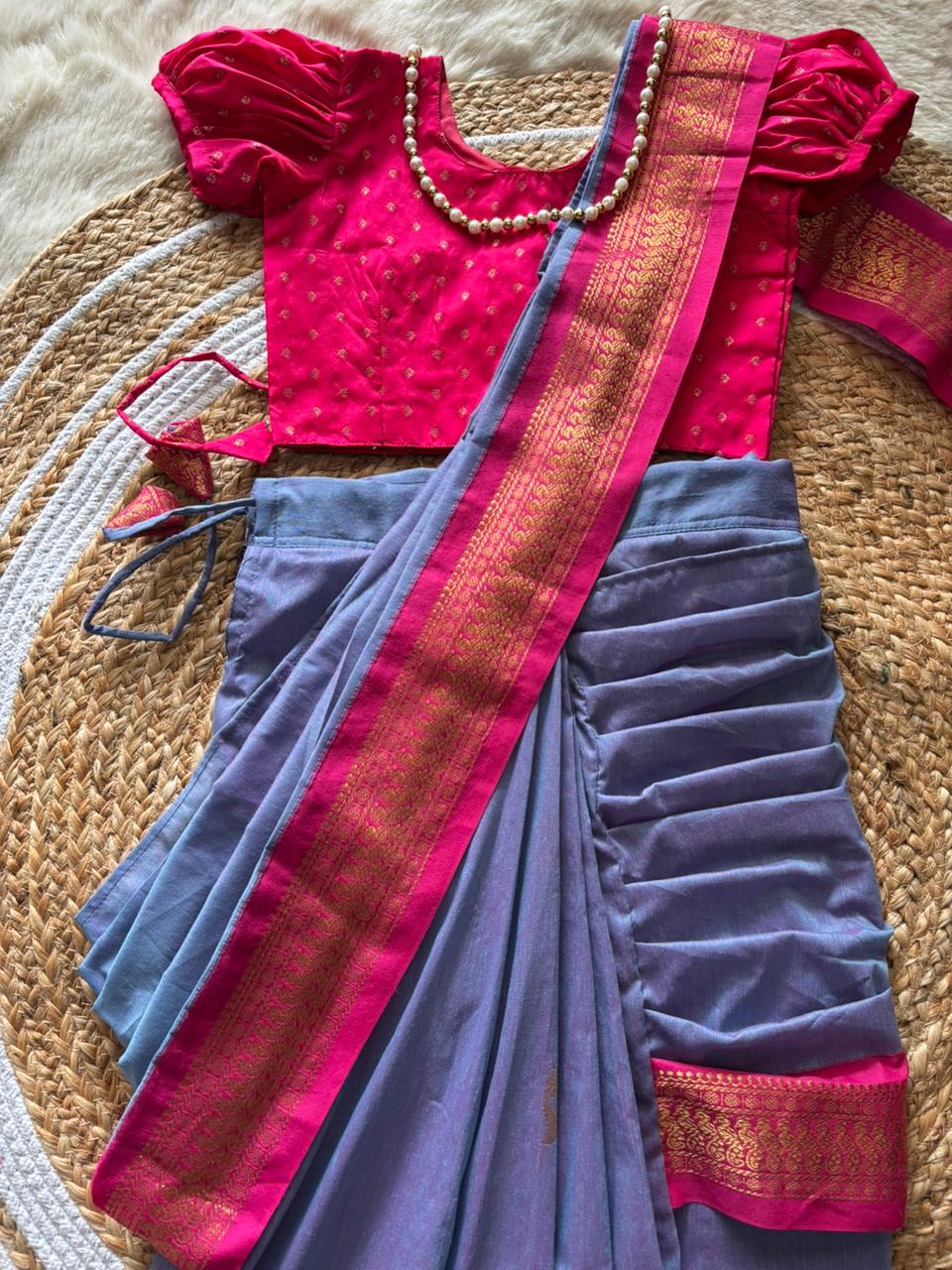 light purple wth pink  - Ready to wear saree for kids Ethnic wear for baby girl