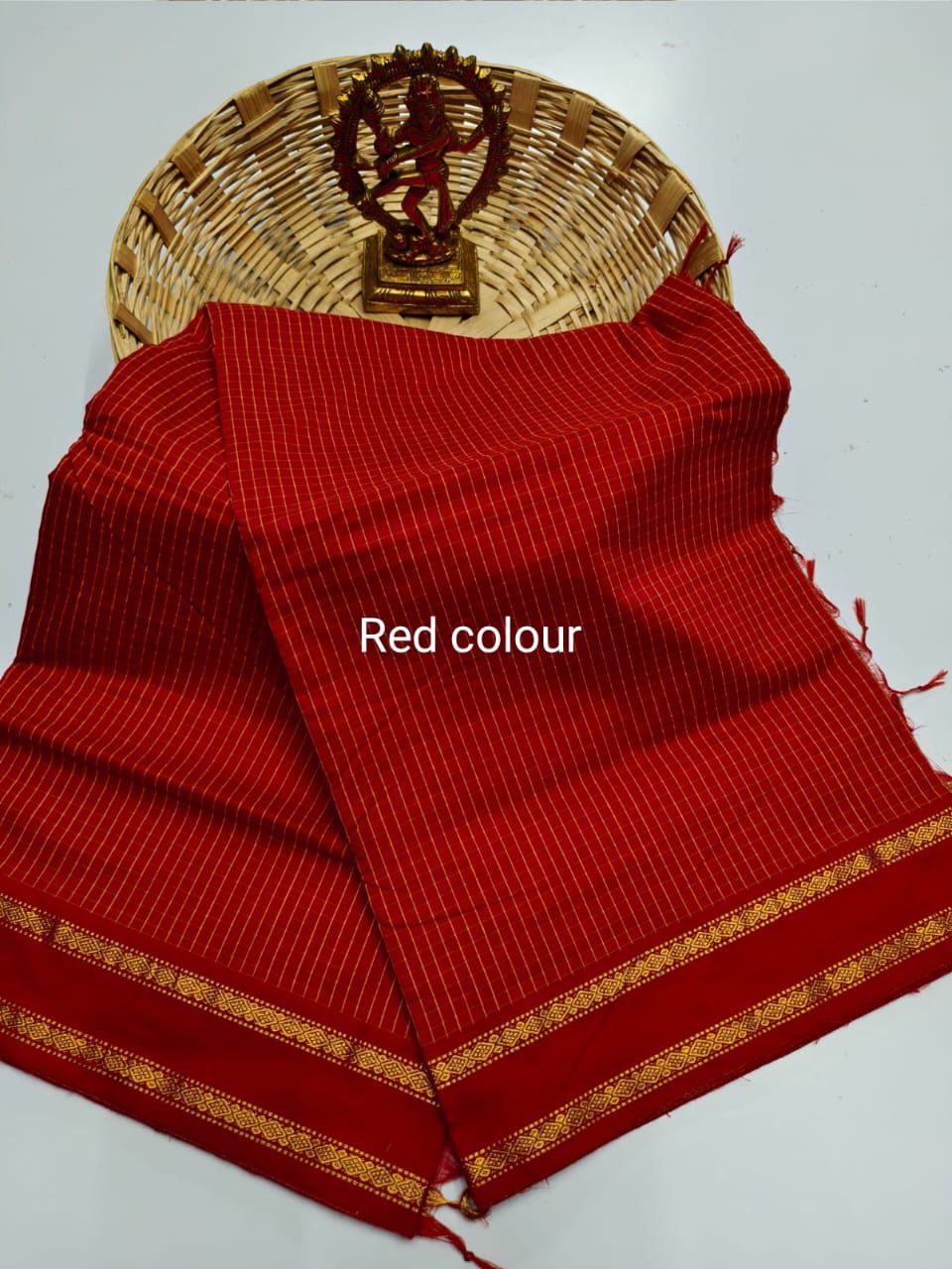 Red - Premium Checked Cotton Silk Saree with Contrast Blouse