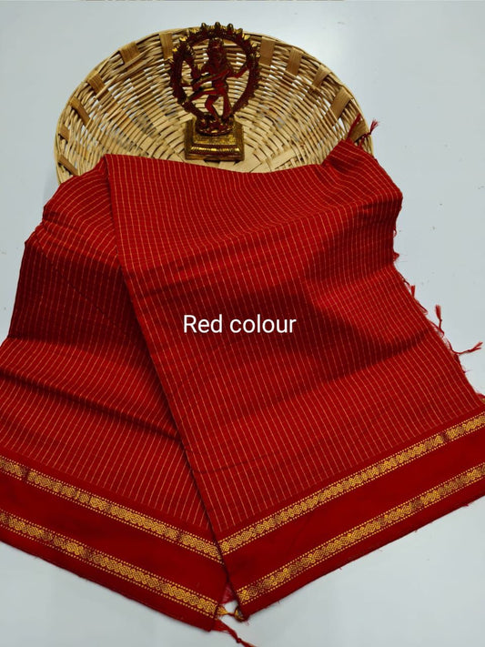 Red - Premium Checked Cotton Silk Saree with Contrast Blouse