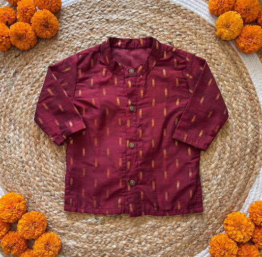Maroon zari weave traditional Kurta for baby boy ethnic top wear