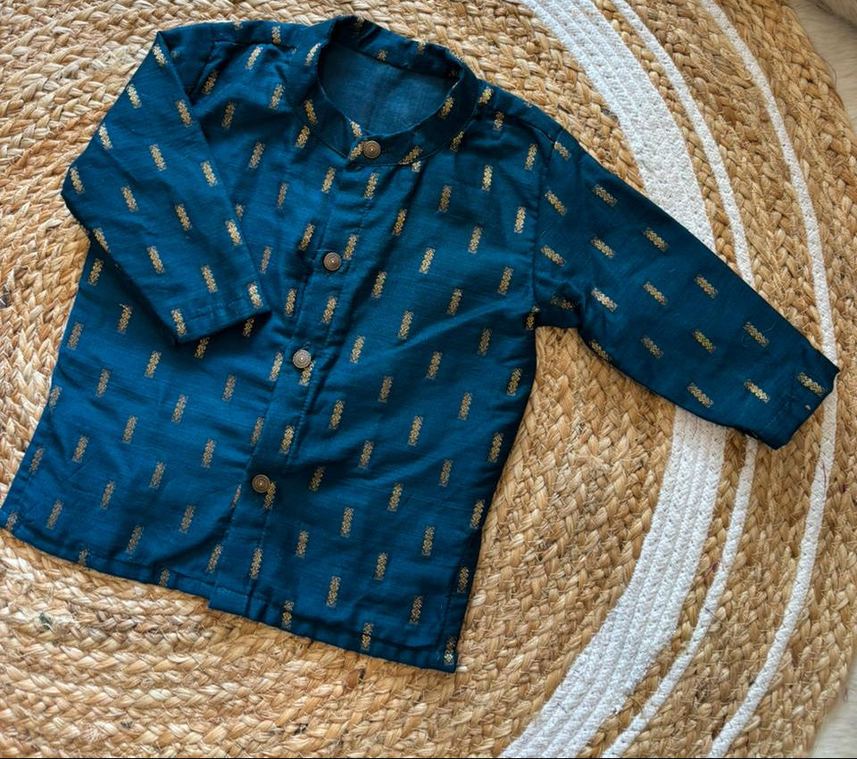 Dark green (slub) Traditional Kurta for baby boy ethnic top wear