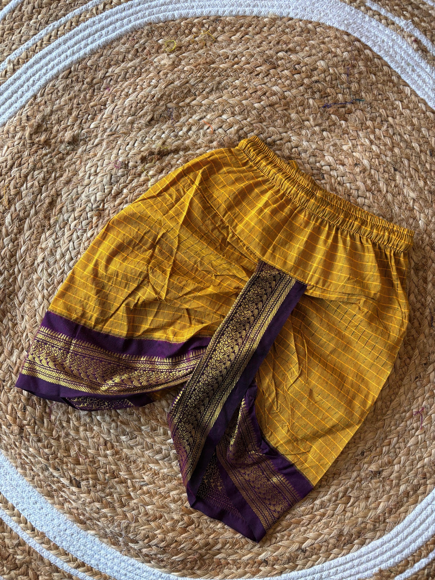 Checked Mustard yellow with wine dhoti baby boy ethnic bottom wear