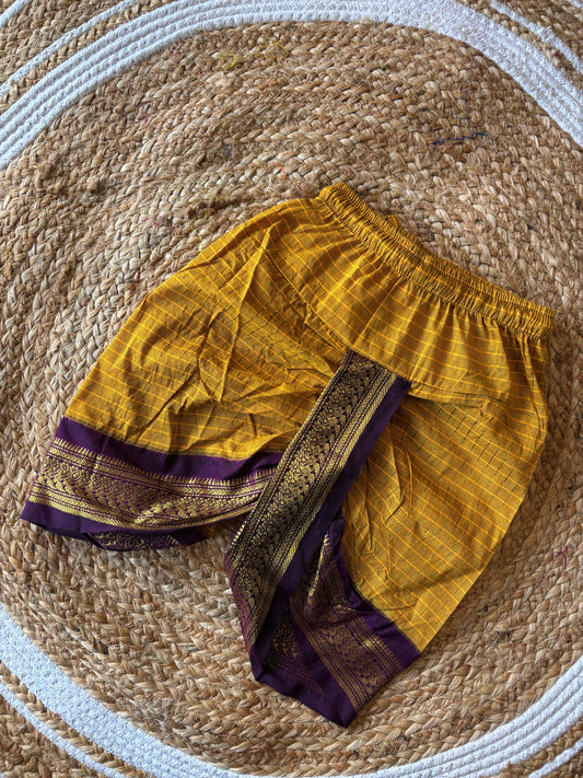 Checked Mustard yellow with wine dhoti baby boy ethnic bottom wear