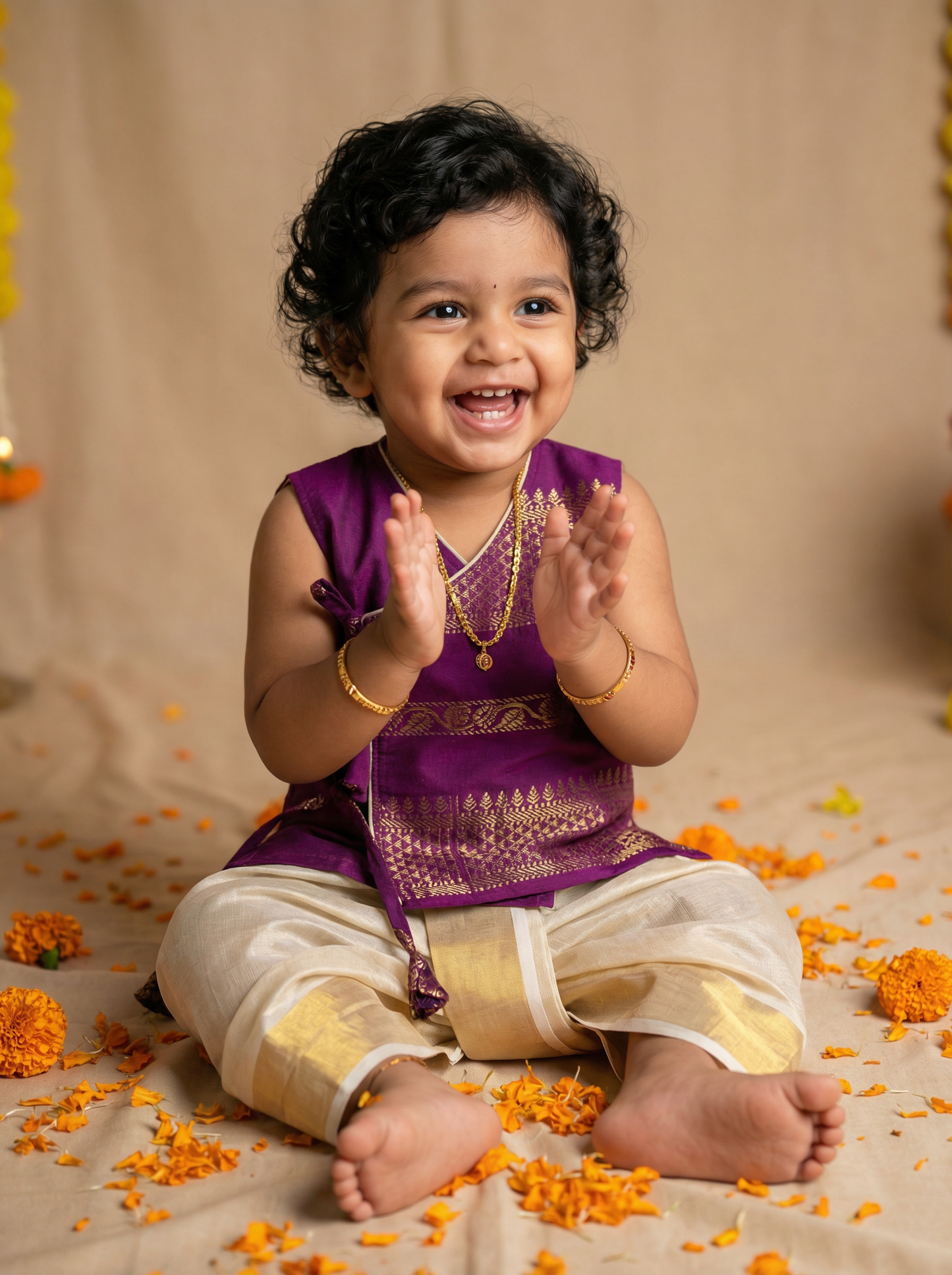 Royal Wine Angrakha Kurta with Reshme Beige Gold dhoti - Cotton Silk Ethnic Wear for baby boy