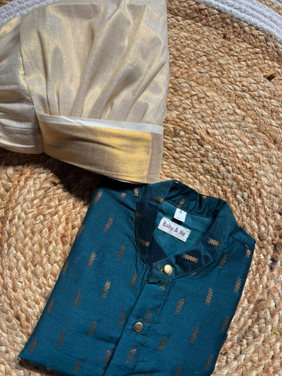 Traditional Blue and Gold Kurta Dhoti for Boys – Traditional Ethnic Wear for Baby Boy
