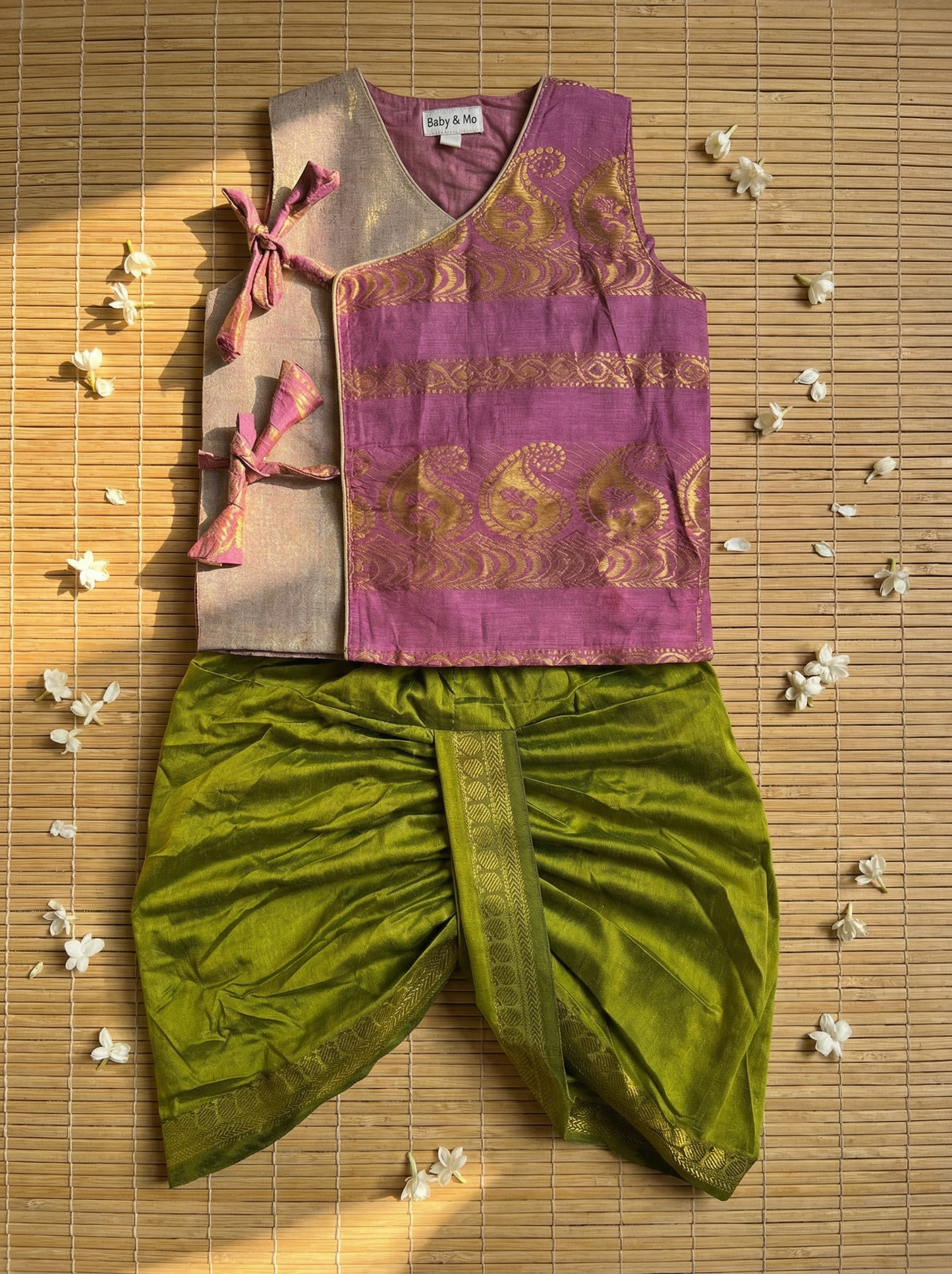 Onion pink Angrakha Kurta with dhoti - Cotton Silk ethnic wear for baby boy