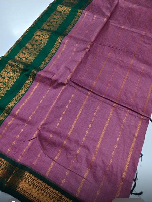 Lavender with bottle green - Premium Cotton Silk Saree with Contrast Blouse
