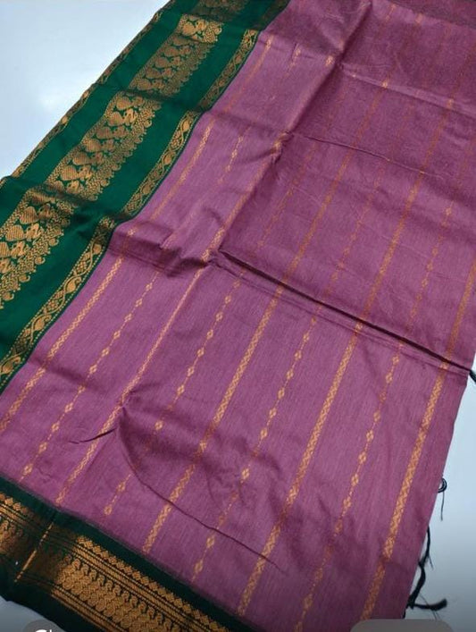 Lavender with bottle green - Premium Cotton Silk Saree with Contrast Blouse
