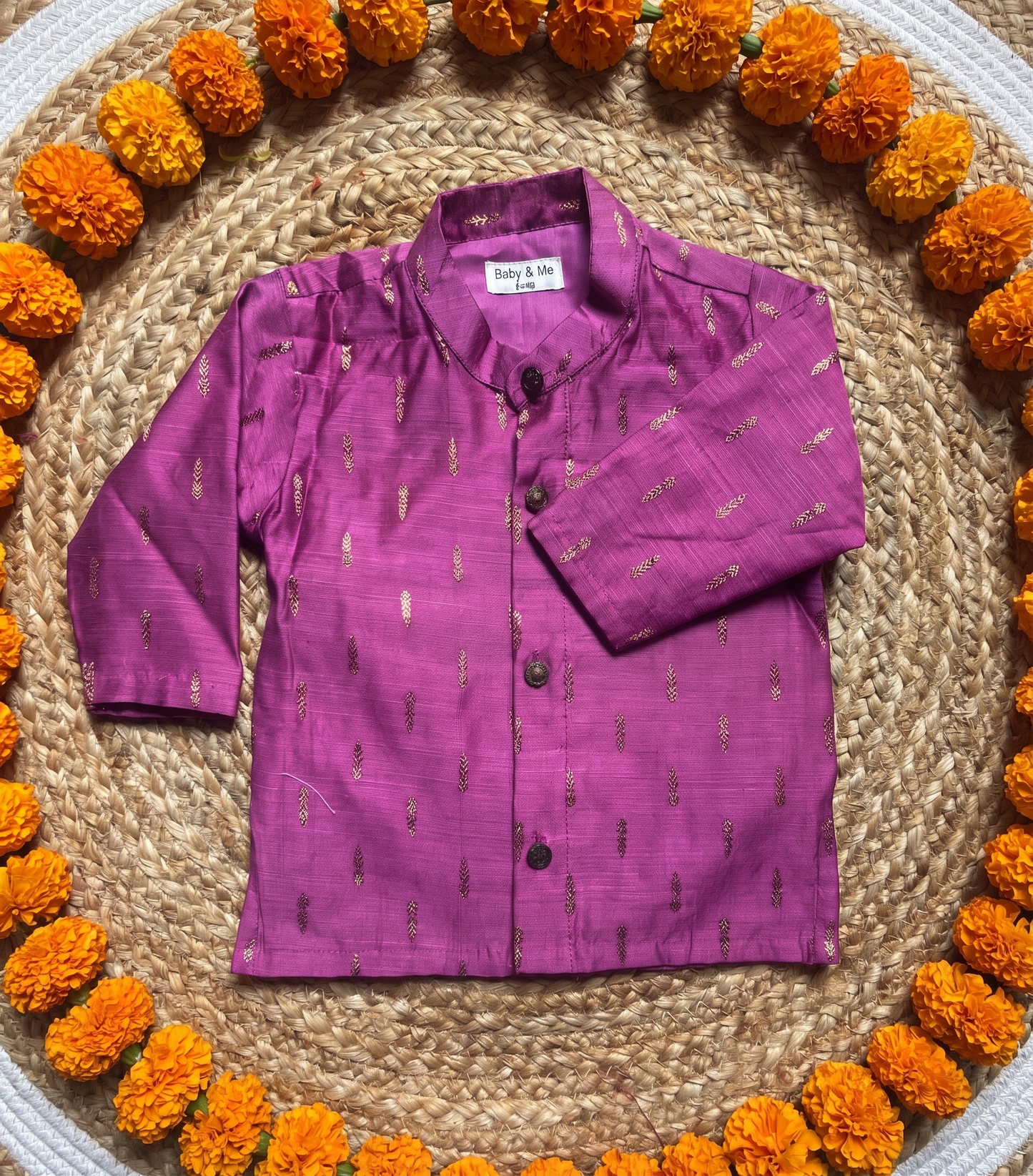 Rose pink Zari weave traditional kurta for baby boy ethnic top wear