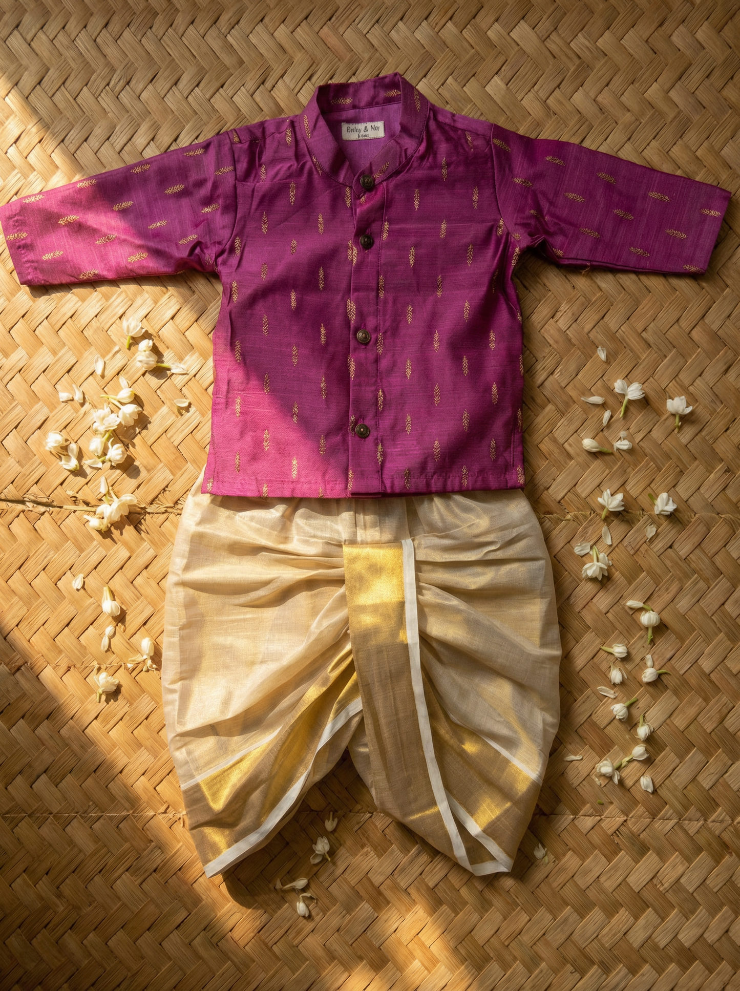 Classy pink kurta and Gold Dhoti for Boys – Traditional Ethnic Wear for Baby Boy