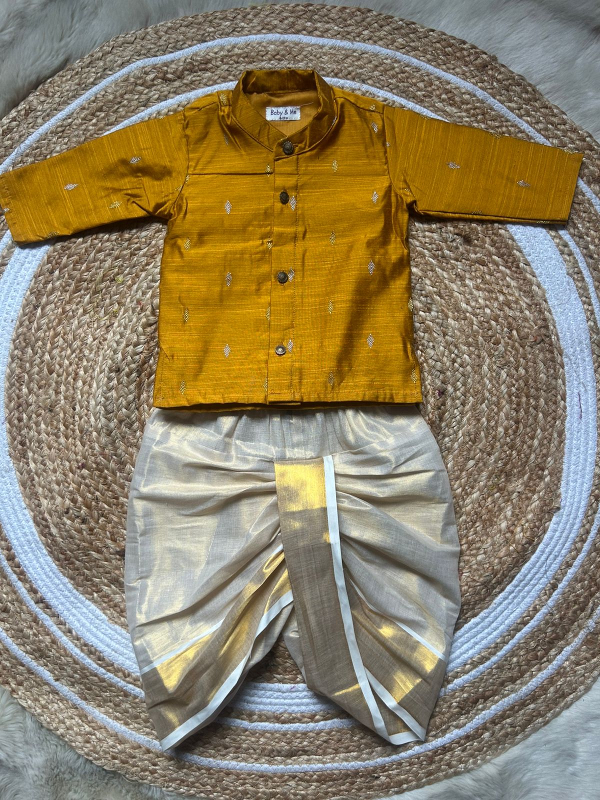 Golden yellow kurta and Gold Dhoti for Boys – Traditional Ethnic Wear for Baby Boy