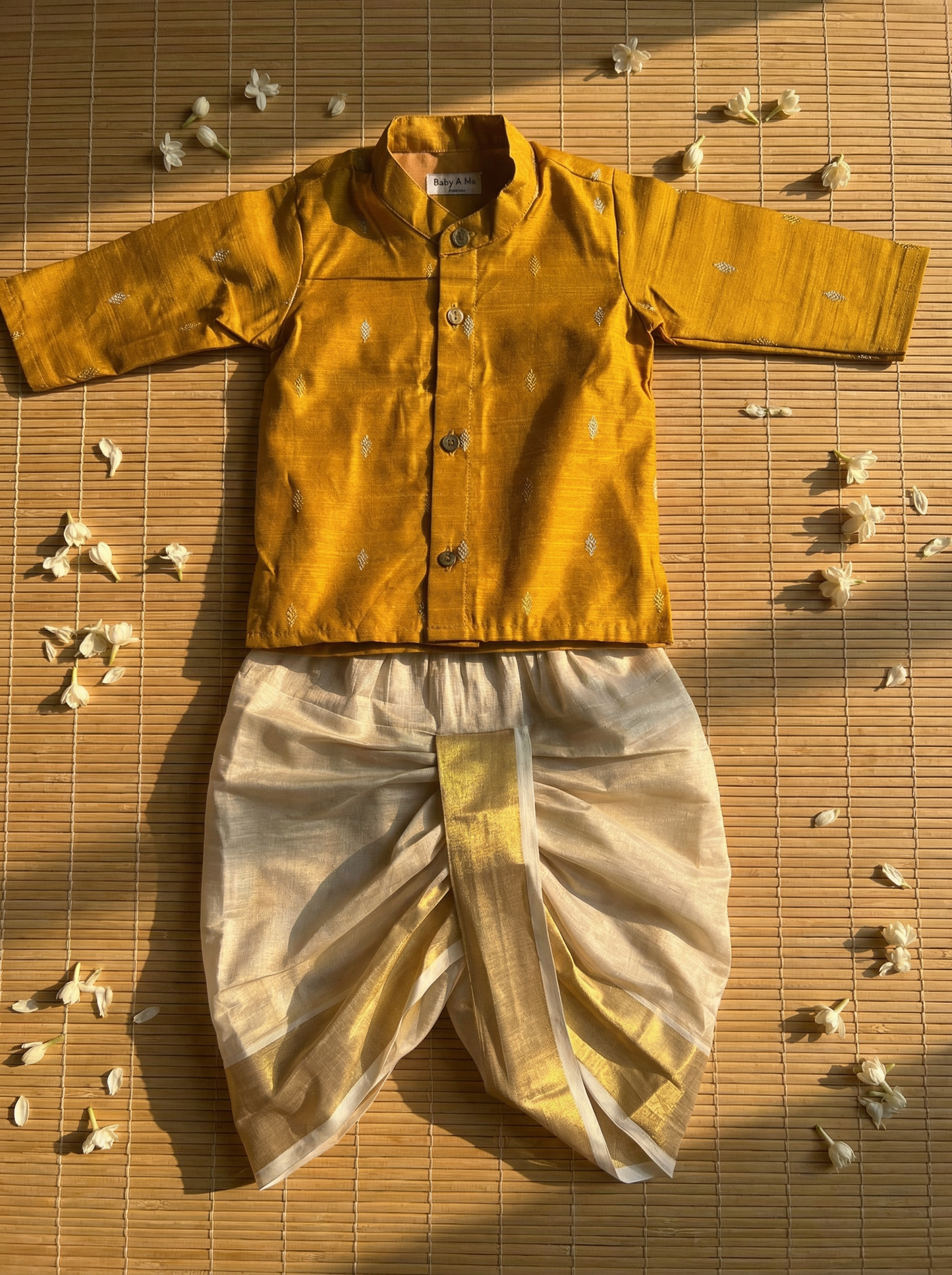 Golden yellow kurta and Gold Dhoti for Boys – Traditional Ethnic Wear for Baby Boy