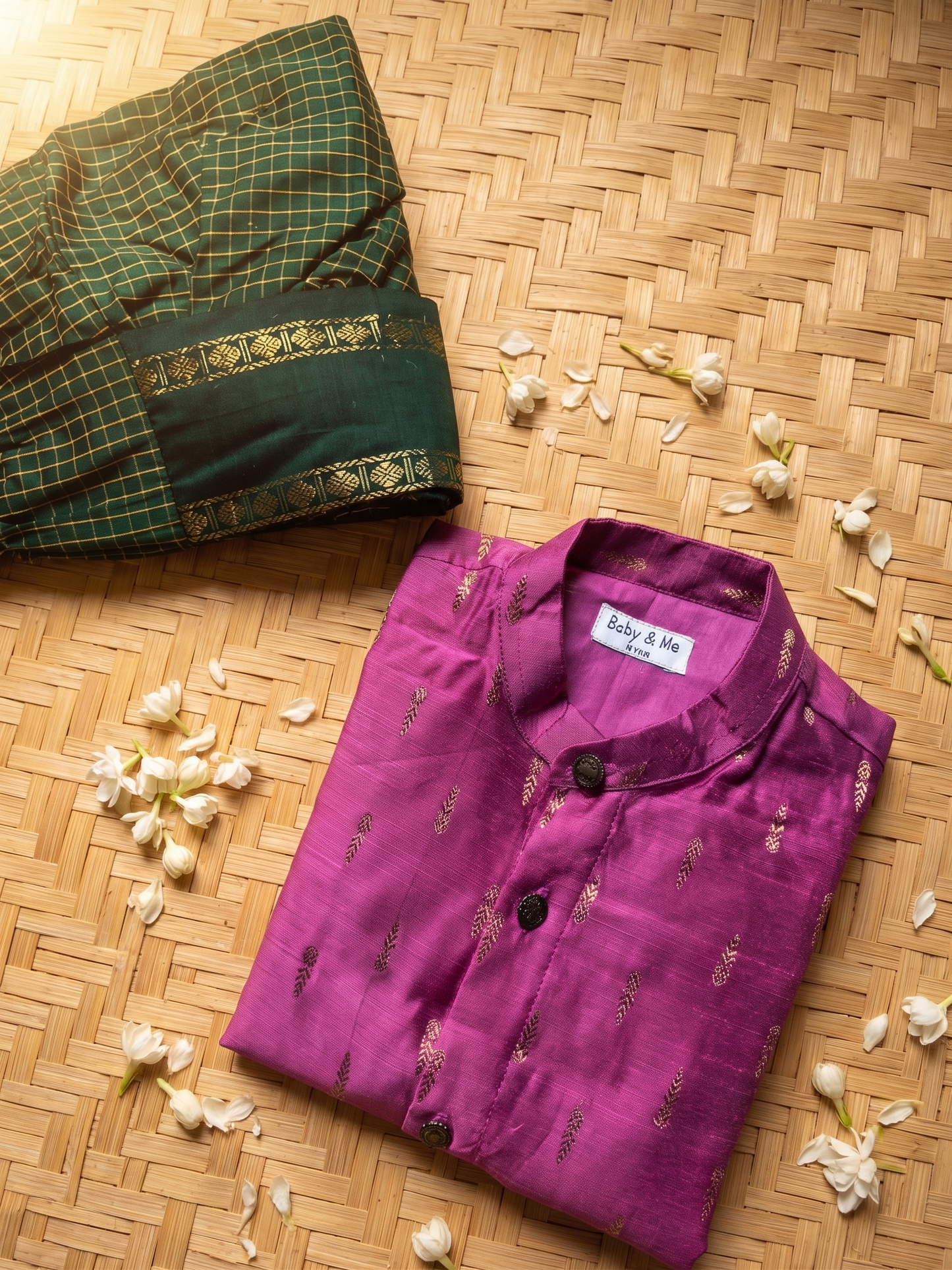 Rose pink kurta and bottle green checked Dhoti for Boys – Traditional Ethnic Wear for Baby Boy