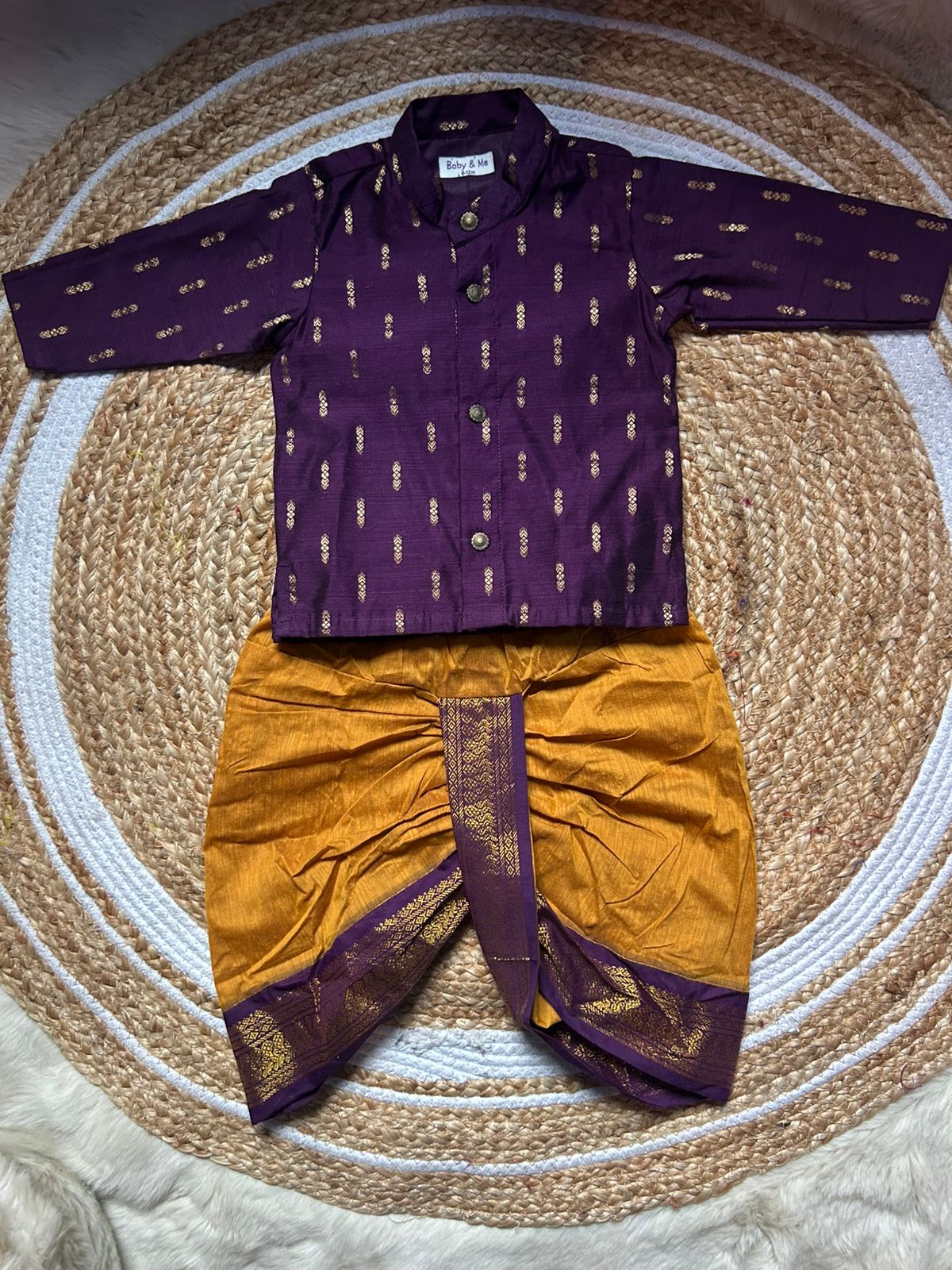 Dark Wine kurta and mustard yellow Dhoti for Boys – Traditional Ethnic Wear for Baby Boy