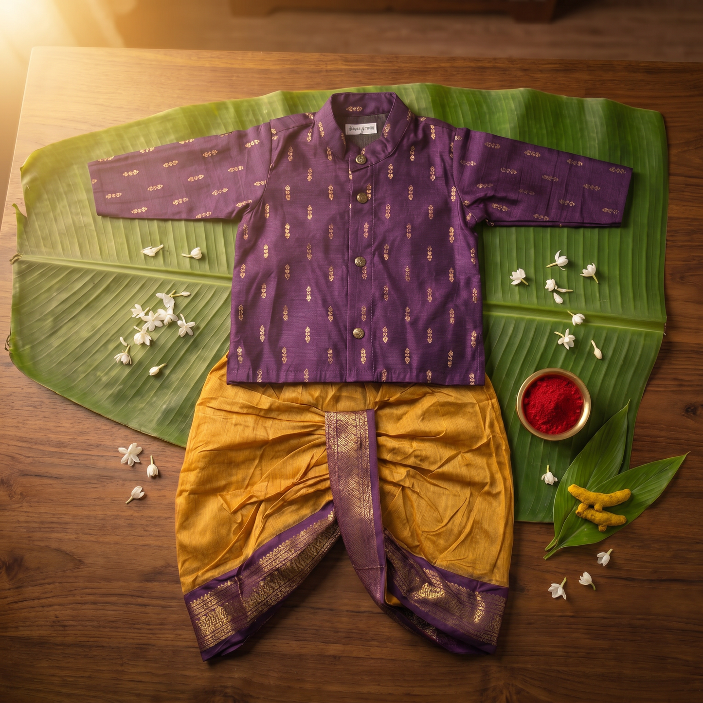 Dark Wine kurta and mustard yellow Dhoti for Boys – Traditional Ethnic Wear for Baby Boy