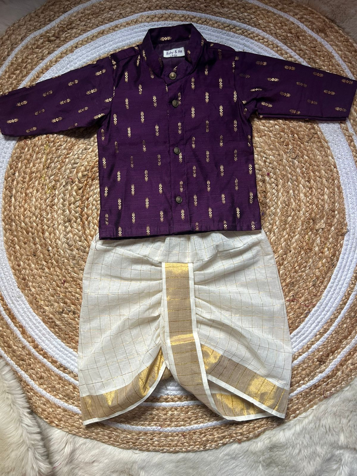 Dark Wine kurta and white checked Dhoti for Boys – Traditional Ethnic Wear for Baby Boy