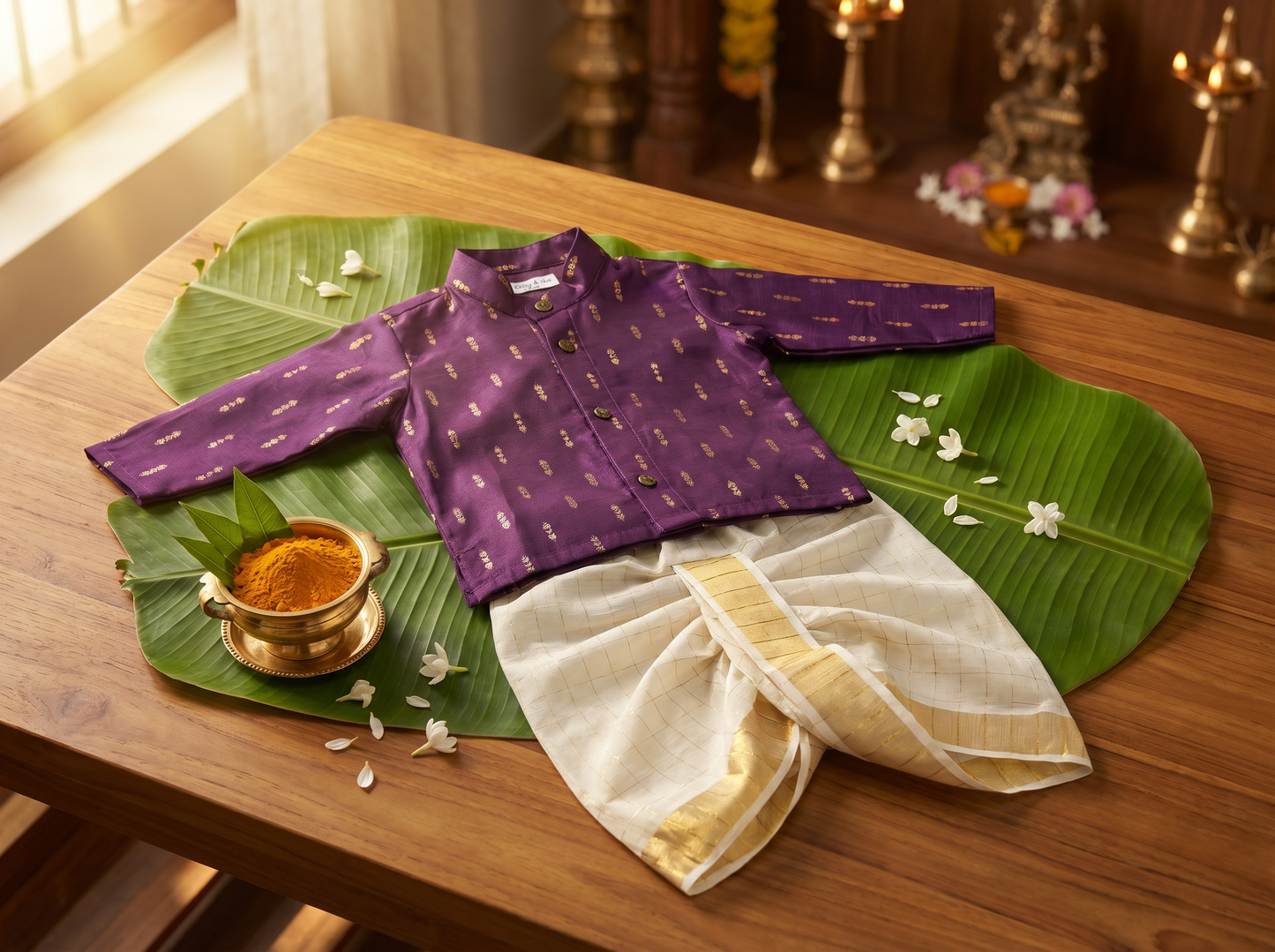 Dark Wine kurta and white checked Dhoti for Boys – Traditional Ethnic Wear for Baby Boy