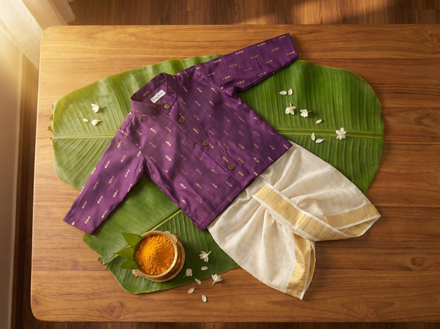 Dark Wine kurta and white checked Dhoti for Boys – Traditional Ethnic Wear for Baby Boy
