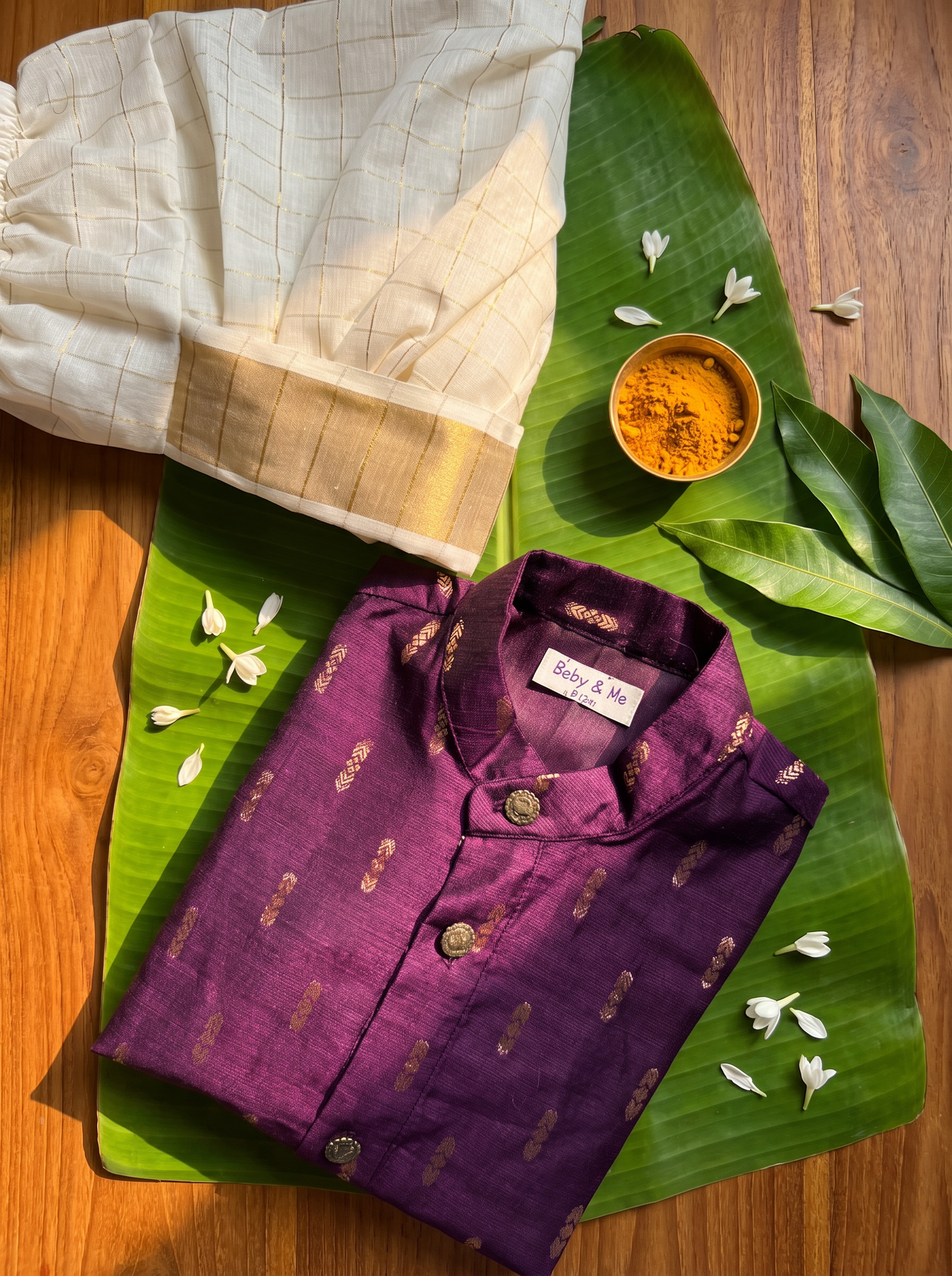 Dark Wine kurta and white checked Dhoti for Boys – Traditional Ethnic Wear for Baby Boy