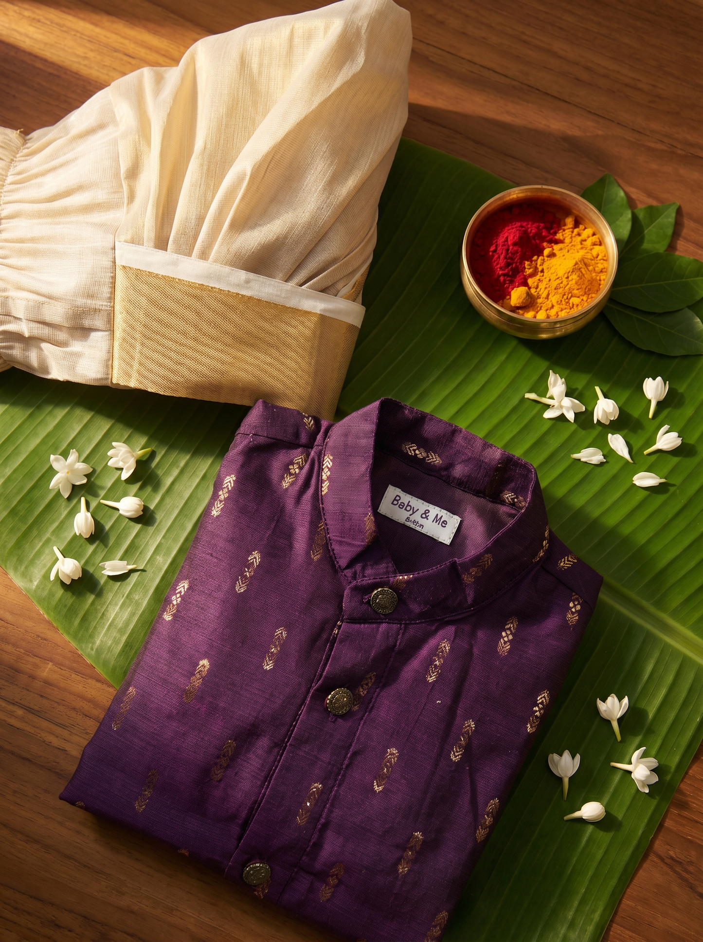 Dark Wine kurta and Gold Dhoti for Boys – Traditional Ethnic Wear for Baby Boy