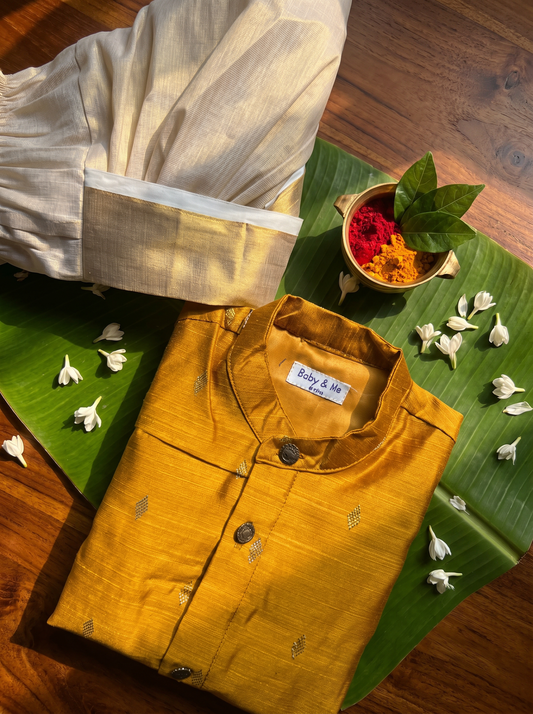 Golden yellow kurta and Gold Dhoti for Boys – Traditional Ethnic Wear for Baby Boy