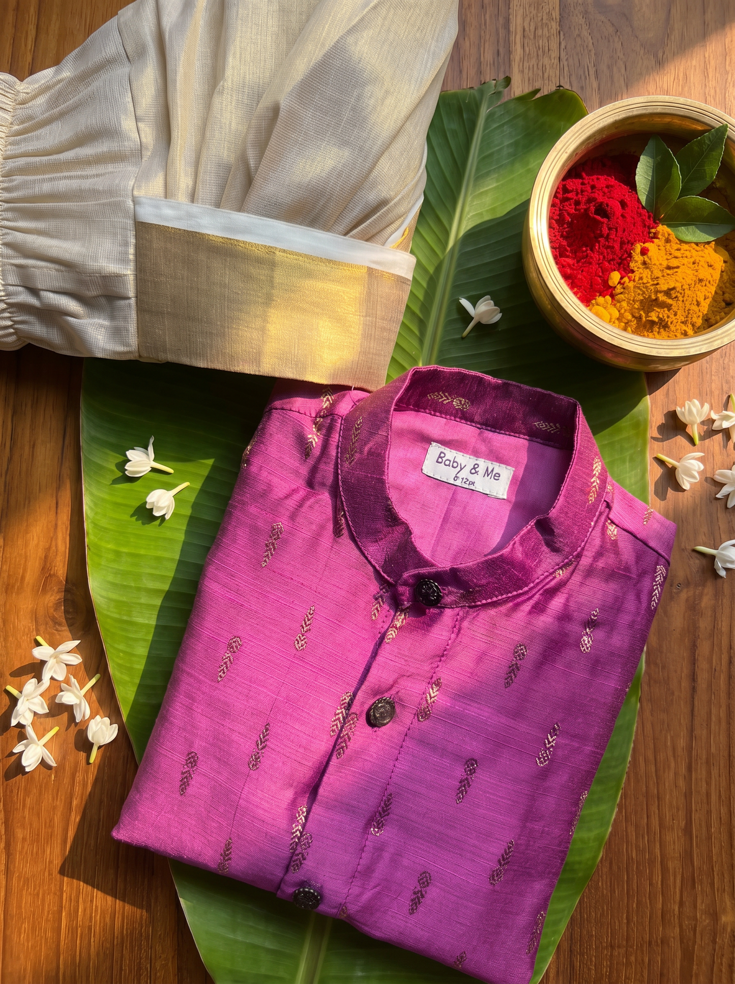 Classy pink kurta and Gold Dhoti for Boys – Traditional Ethnic Wear for Baby Boy