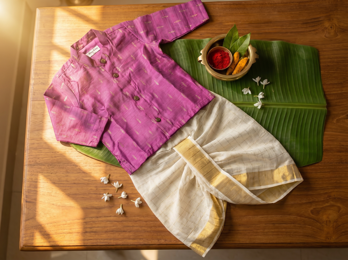 Classy pink kurta and white checked Dhoti for Boys – Traditional Ethnic Wear for Baby Boy