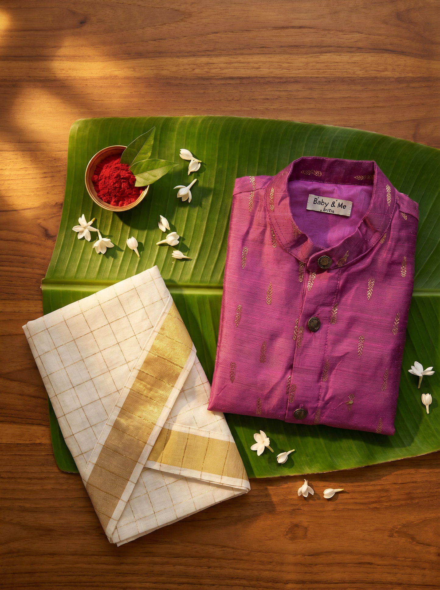 Classy pink kurta and white checked Dhoti for Boys – Traditional Ethnic Wear for Baby Boy
