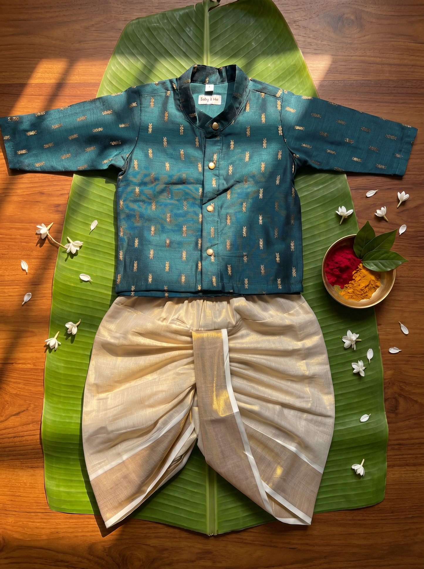 Traditional Blue and Gold Kurta Dhoti for Boys – Traditional Ethnic Wear for Baby Boy