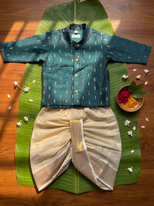 Traditional Blue and Gold Kurta Dhoti for Boys – Traditional Ethnic Wear for Baby Boy