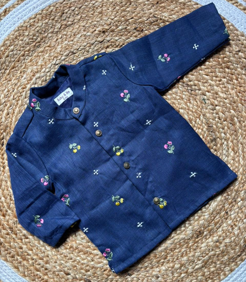 Navy blue Linen Kurta for baby boy ethnic top wear