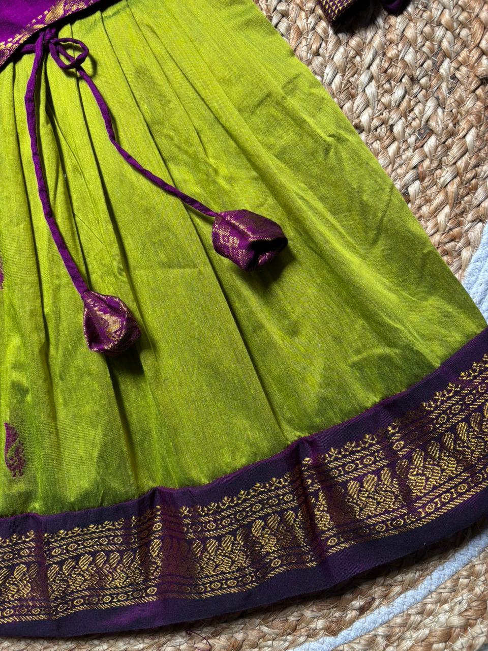 Green and Wine traditional full sleeve pavadai set for Baby Girl