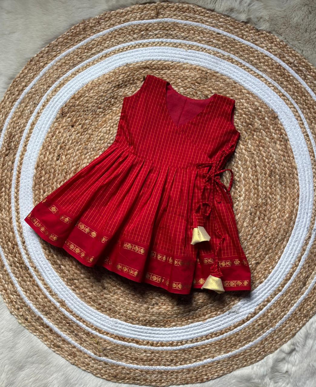 Red checked frock South Indian ethnic wear for baby girl