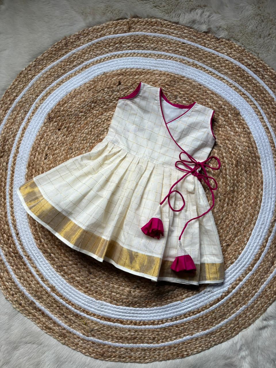 White Checked frock South Indian ethnic wear for baby girl
