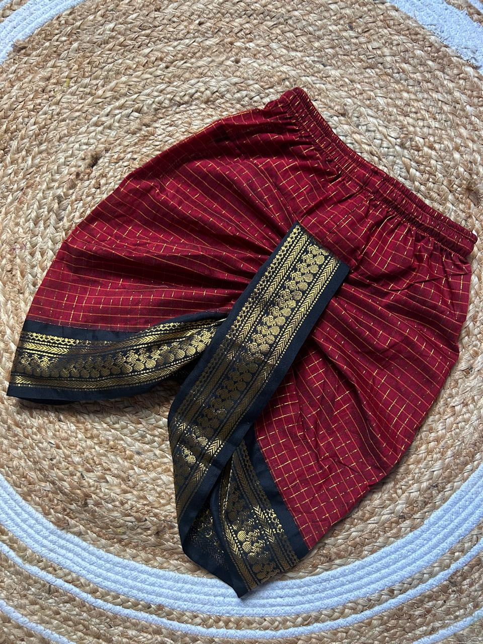 Pure Linen Black Kurta with Maroon with black border Dhoti for baby boy