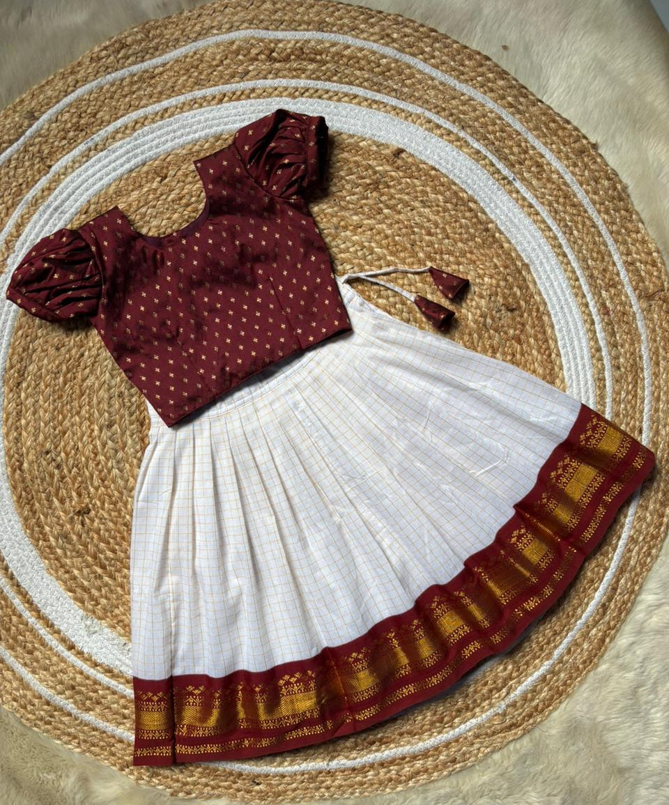 White checked and Maroon baby girl traditional langa blouse ethnic wear