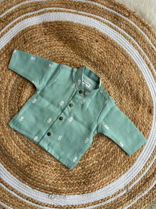Light blue flower linen Kurta for baby boy ethnic top wear
