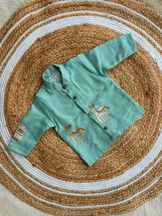 Light blue multi  linen Kurta for baby boy ethnic top wear