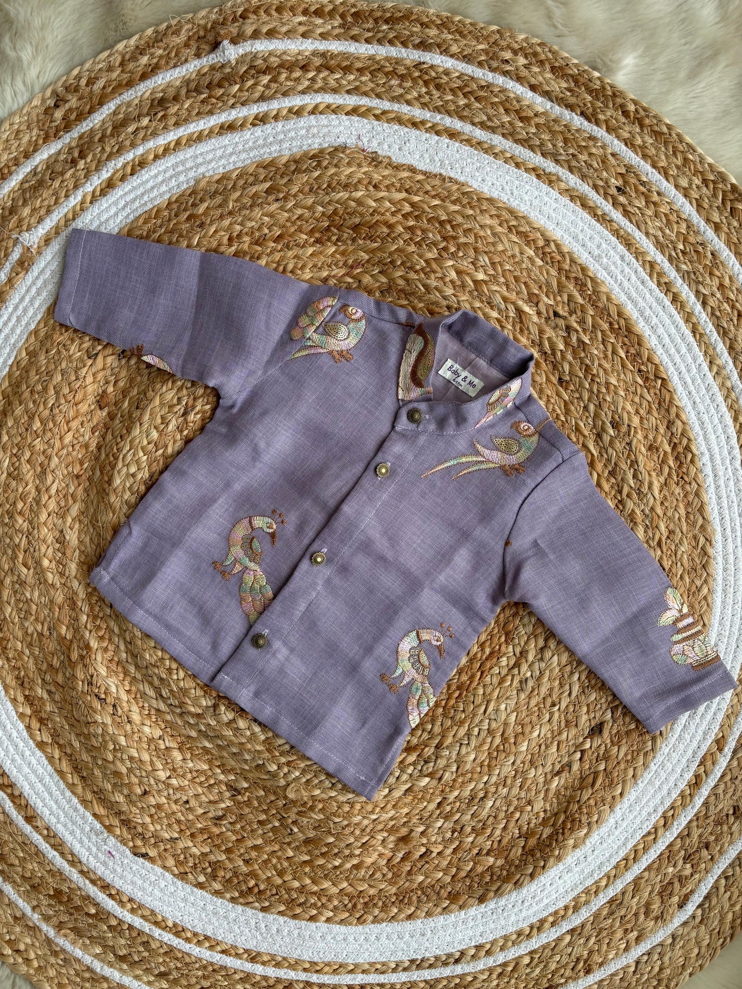 Purple multi linen Kurta for baby boy ethnic top wear