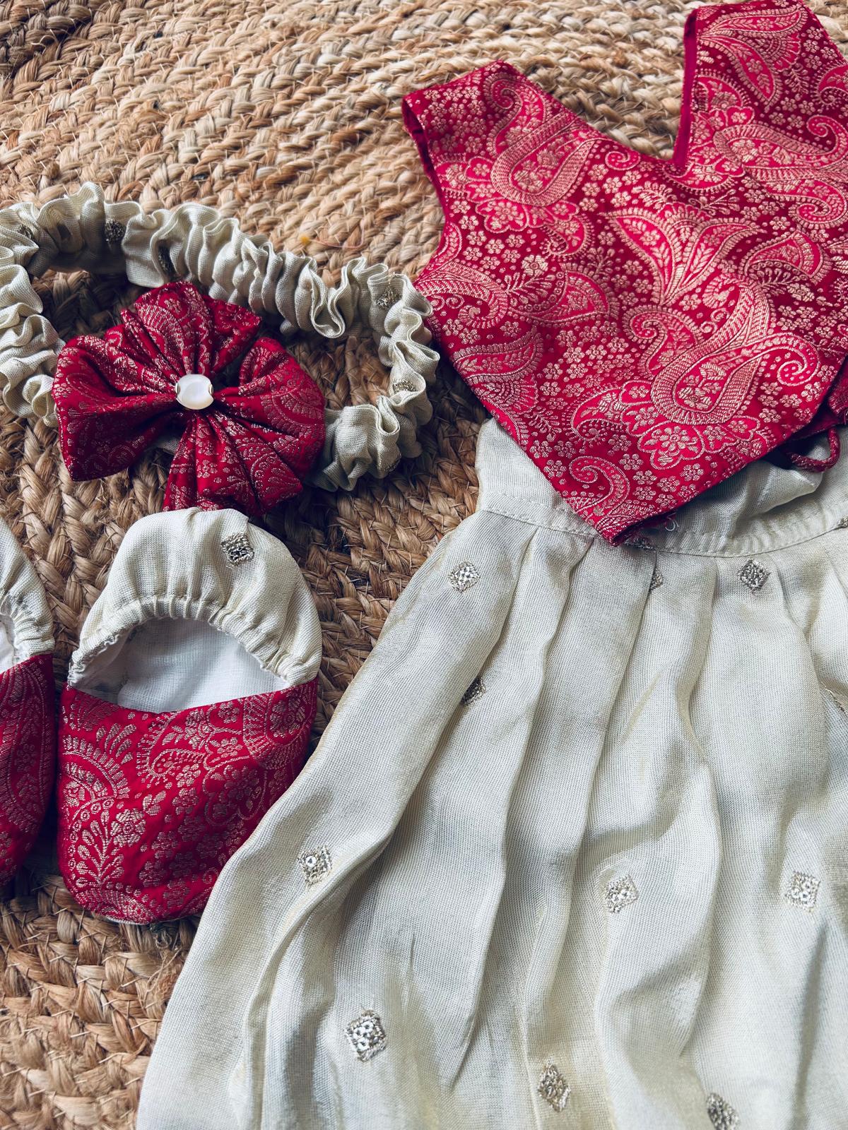 Pink and cream langa blouse south indian ethnic wear