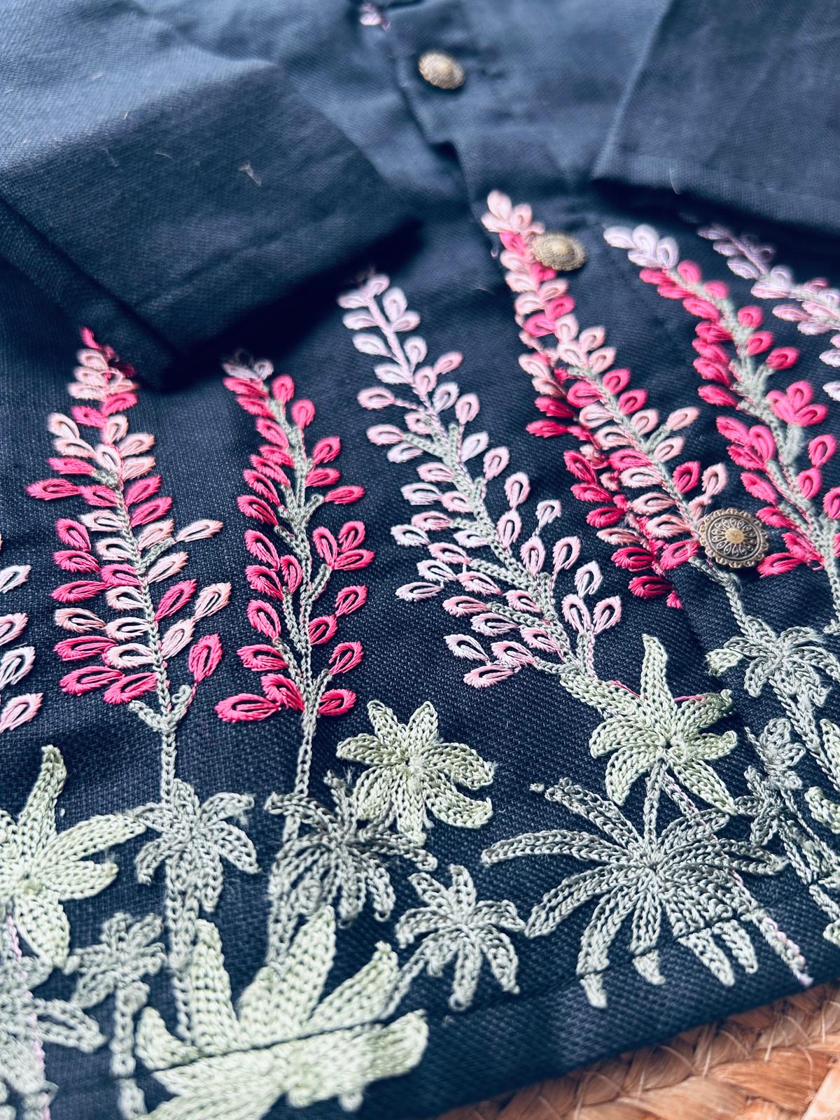 Black and flower design linen Kurta for baby boy ethnic top wear