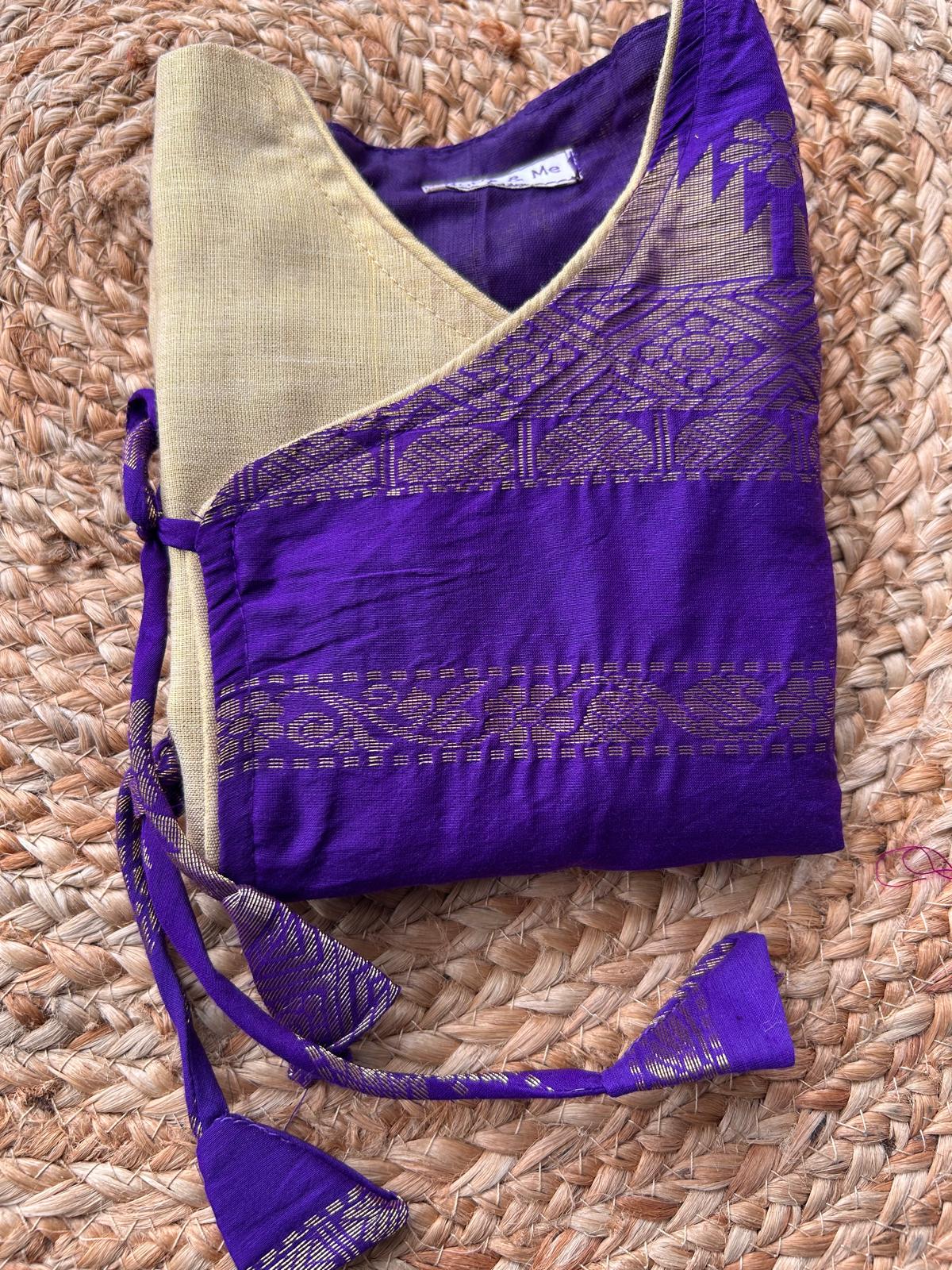 Purple with gold angrakha cotton silk kurta top baby boy ethnic wear