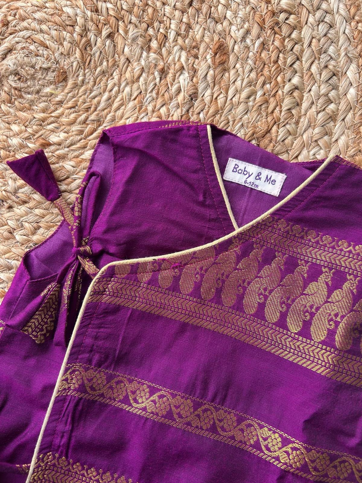 Wine angrakha cotton silk kurta top baby boy ethnic wear