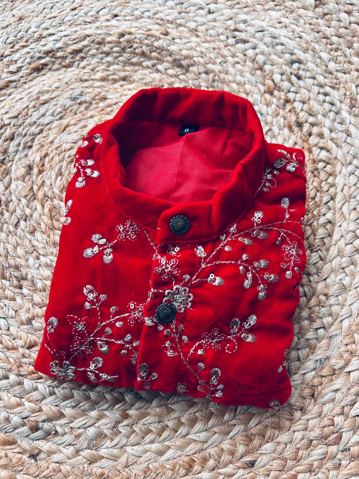 Red Velvet Kurta for baby boy ethnic top wear