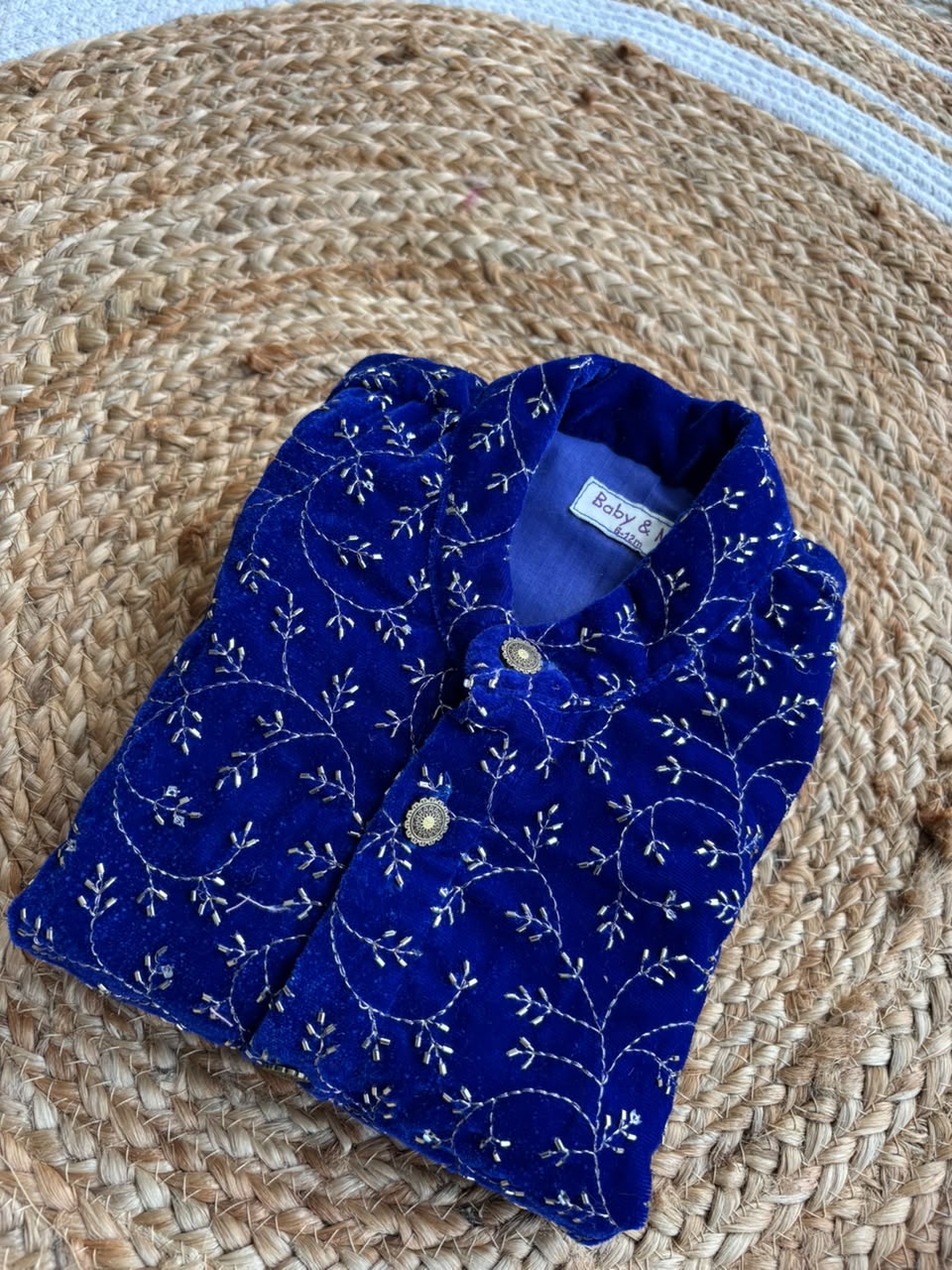 Blue Velvet Kurta for baby boy ethnic top wear